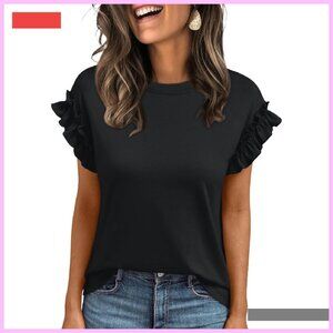 Ruffle Crewneck Short Sleeve Top Summer Casual Work Fashion